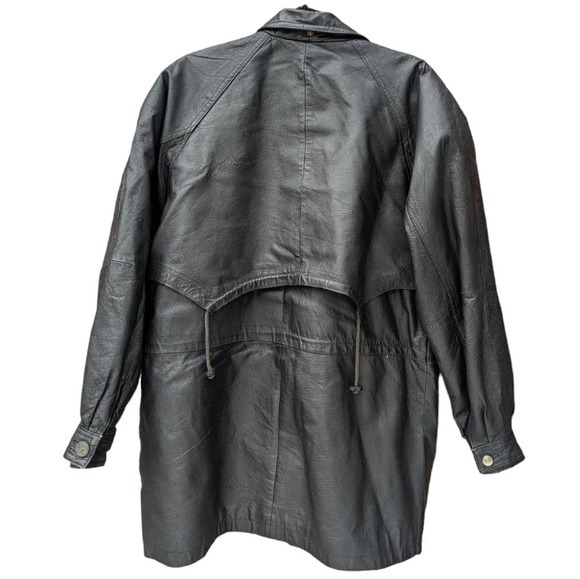 Vintage Pelle Cuir Black Leather Jacket Zipper  & Button Front - Men's Large - Picture 2 of 8